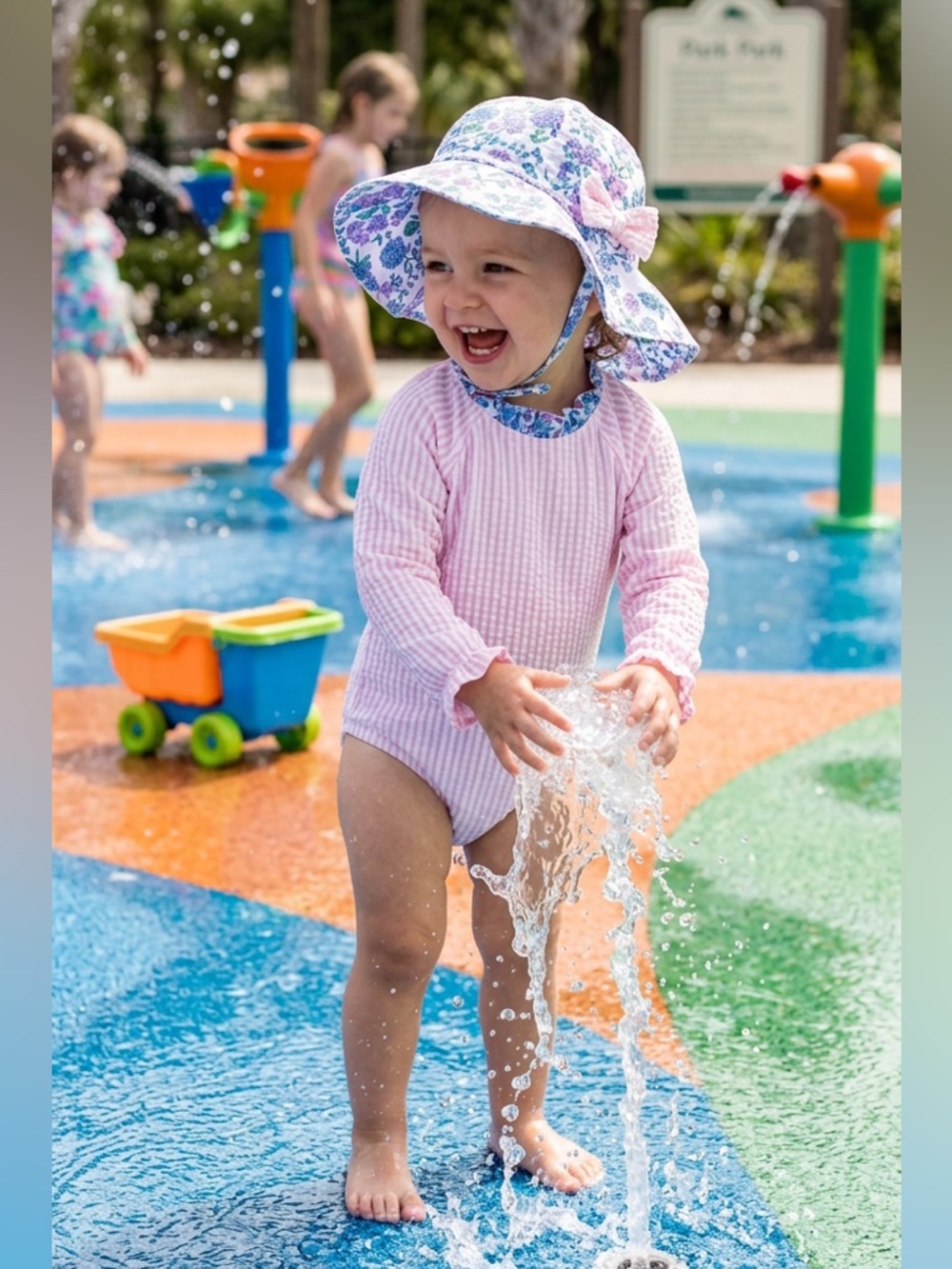 Tommy Bahama Pink Striped Long-Sleeve One-Piece with Floral Sun Hat